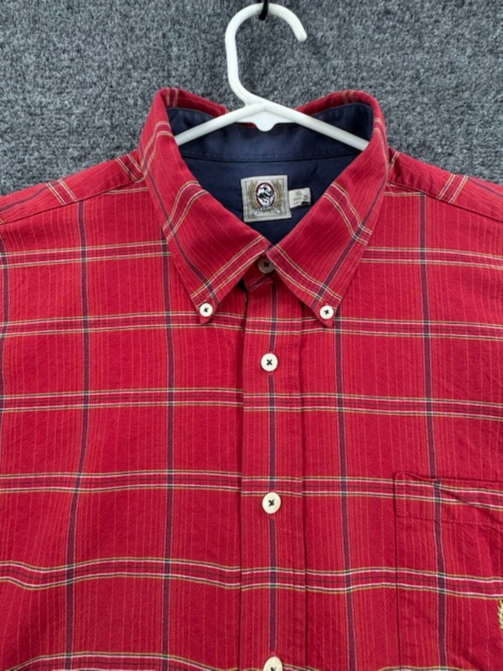 Cinch Plaid XL Logo Button-Down Red Blue Long Sleeve Mens Casual Shirt Western